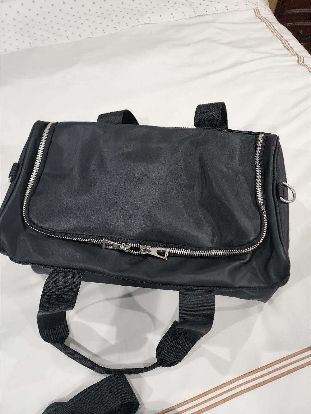 Versace Black Duffel Bag with Silver Greek Key Accents